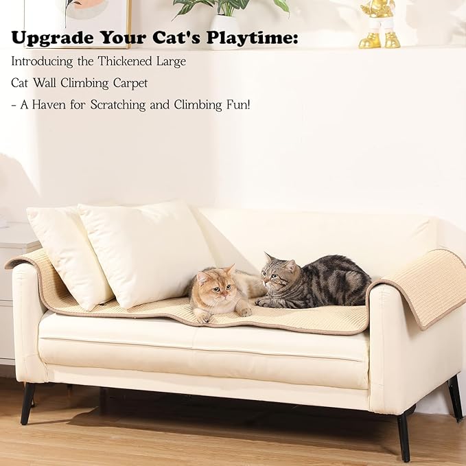 66.93x19.68x0.32 inch Thickened Cat Wall Scratcher Carpet, Cat Climbing Wall, Durable Cat Wall Furniture, Tall Cat Scratching Post, Wall Scratchers for Indoor Cats, Couch Sofa Protector (Brown)