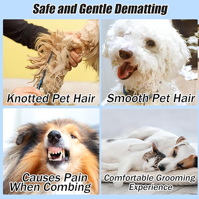 4PCS Knotting and De-Knotting Combs for Pet Grooming - For Dogs and Cats, Removes Tangled Hair (Includes Orange Comb with Dog Bath Brush)