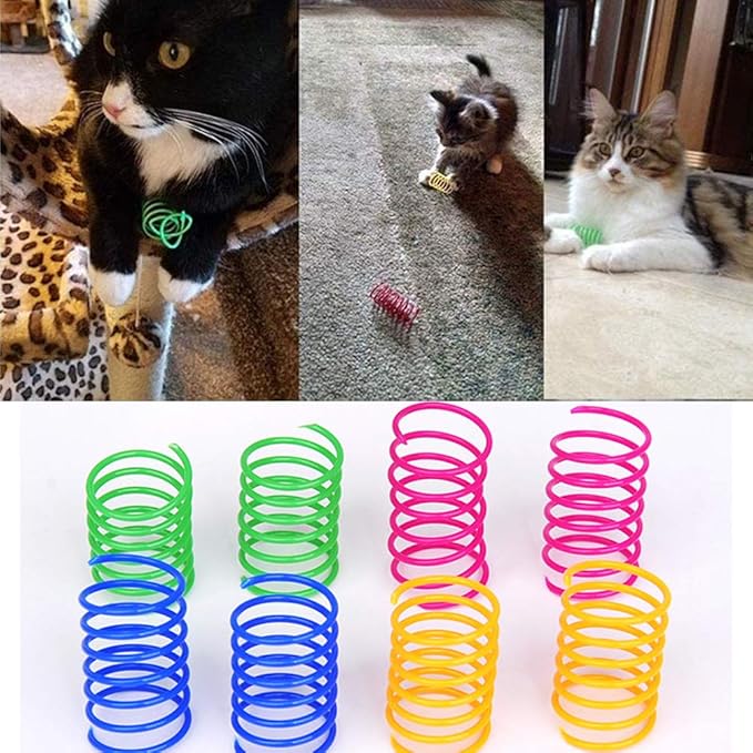 55 Pieces Cat Spring Toys Set, Colorful Cat Spring Toy and Cat Tube Toy Interactive Cat Toy for Indoor Cats, Playful Flexible Cat Plastic Coil Spiral for Kittens to Swat, Bite, Hunt(Random Color)