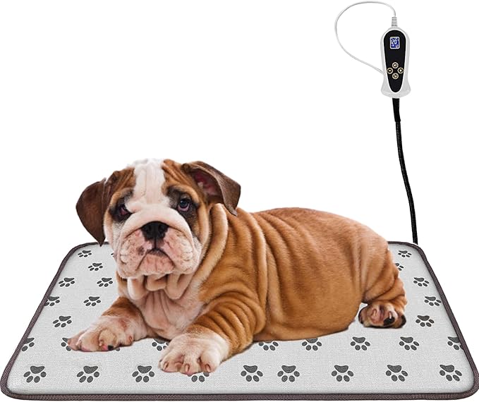 Pet Heating Pad for Cats Dogs with Timer Temperature Adjustable, Electric Heating Mat Indoor, Adjustable Warming Mat, Waterproof Heated Bed with Chew Resistant Steel Cord，Pet Heated Mat