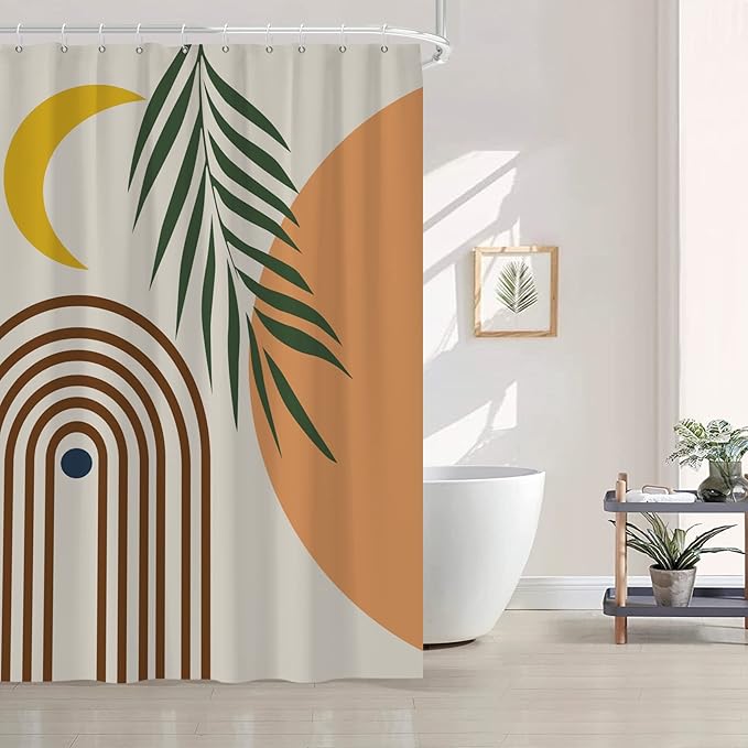 AWERT Small Half Size Stall Shower Curtain with 6 Hooks Shower Stall Curtain 48 x 72 Boho 36 inch Shower Curtain for Bathroom/RV and Camper (Boho)
