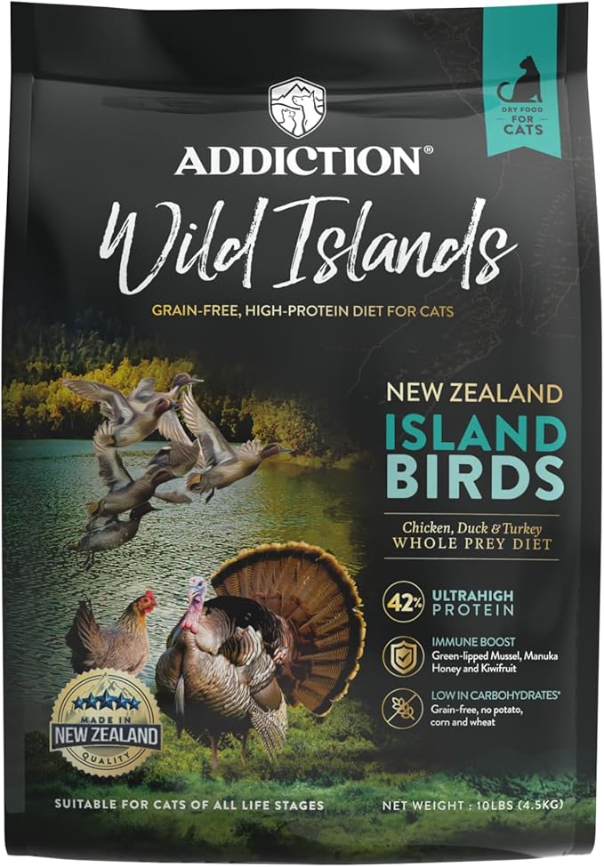 Addiction Wild Islands Island Bird Dry Cat Food, Premium Duck, Turkey & Chicken Recipe with High-Protein & Grain-Free Formula for Feline Health - 10lbs