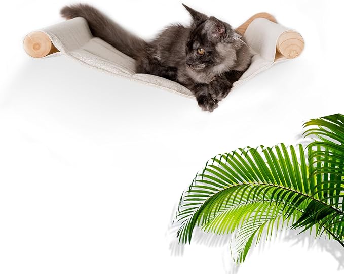Cat Hammock Wall Mounted, Cat Wall Shelves, Wooden Cat Wall Furniture, Cat Wall Bed, Cat Wall Perches for Large Cats or Kitty Sleeping, Playing, Climbing, and Lounging