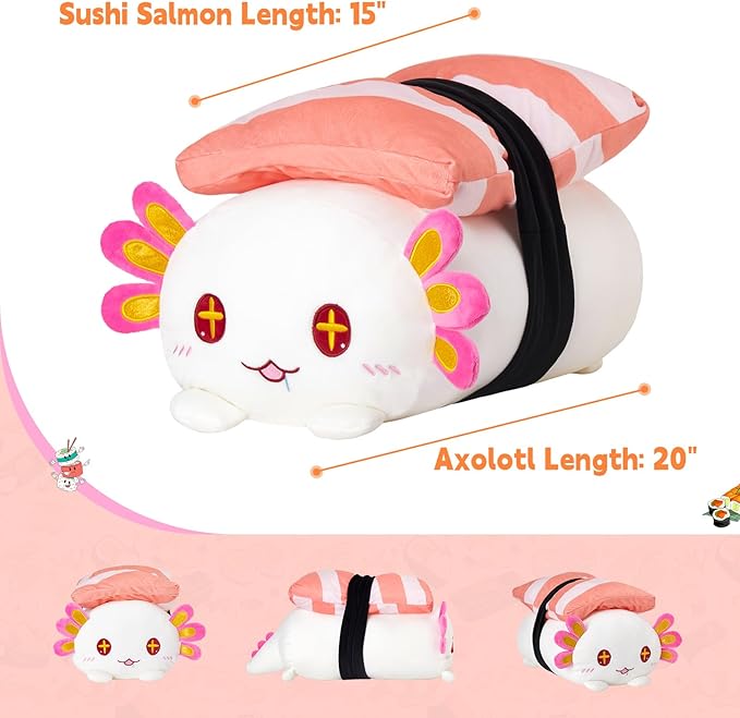 20‘’ Axolotl Plush Stuffed Animals Jumbo Plushie Original Giant Squishy Pillow Cute Kawaii Soft Sushi Axolotl Home Sofa Decoration for Kids Girls Boys