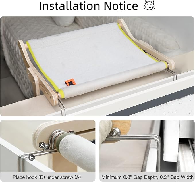 MEWOOFUN Sturdy Cat Window Perch Cat Hammock for Window Cat Window Seat Bed with Reversible Mat No Suction No Drilling Cat Perches Holds Up to 40lbs (Beige)