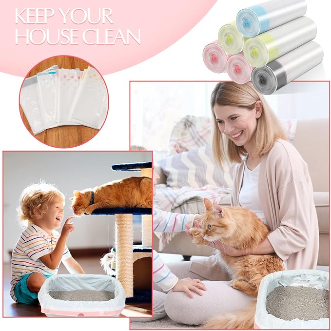 84 Count Sifting Cat Litter Box Liners with Holes Extra Large Cat Litter Bags Jumbo Thick Pan Liners with Drawstring, 36 x 18 Inch