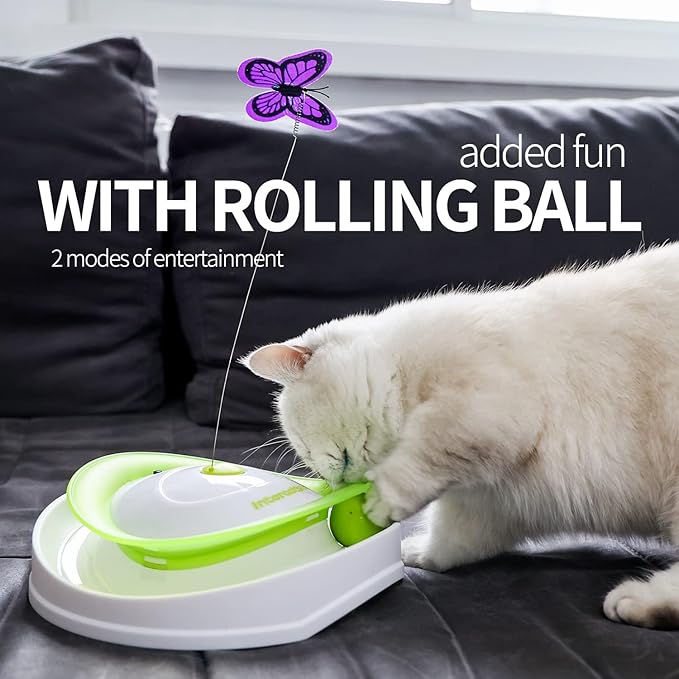ALL FOR PAWS 2 in 1 Interactive Cat Butterfly Flutter Toy with Rolling Balls Automatic Kitten Spinner Toys for Indoor Cats