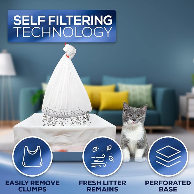 Alfapet Self Sifting Cat Litter Box Liners, Set of 42, Flat Bottom, Reinforced, XL Design for Large Trays, 13 Gallons