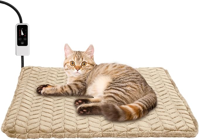 Heeyoo Pet Heating Pad, Adjustable Temperature Dog Cat Heating Pad with Timer, Waterproof Heated Dog Bed with Chew Resistant Cord, Auto Power-Off Indoor Pet Heated Mat for Dogs and Cats