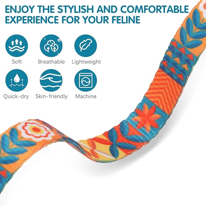 BINGPET Cat Harness and Leash Set Escape Proof for Walking,Adjustable Kitten Harness with Airtag Holder for Small Medium Large Cats,Easy Control Lightweight Harness with Safety Buckle Outdoor (Orange)