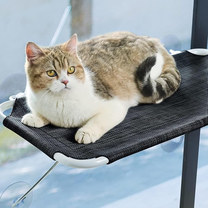 Cat Window Perch, Cozy Cat Window Hammock for Sunbathing Experience, Give Your Cat The Best Seat in The House with a Cat Window Bed - The Best Cat Perch for Your Furry Friend (L, Black)