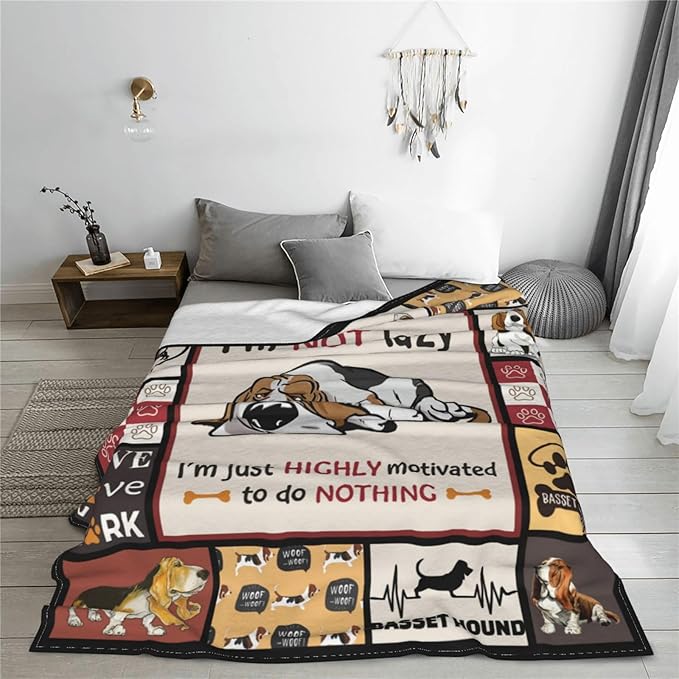 Basset Hound Dog Blanket Dog Decor Throw Blanket Super Warm Soft Plush Lightweight Fleece Flannel Cute Animal Blanket Gifts for Girls Baby Kids Women Boys for Winter Couch Bedding 50"X60"