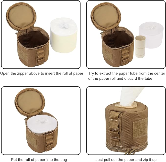 AOUTACC Tactical Roll Paper Storage Bag,Toilet Roll Paper Storage Holder with Molle Mounting Strap,Tissue Cover Organizer for Outdoor Camping,Hiking,Tactical Game-Brown
