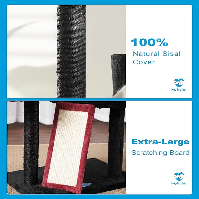 Hey-brother Gothic Cat Tree with Scratching Board, Cat Tower with Padded Plush Perch and Cozy Basket, Multi-Platform for Jump, Black and Red MPJ005BR