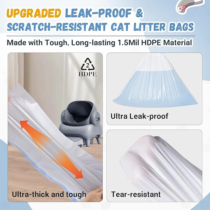 60 Count Cat Litter Bags Liners for Neakas M1 Open-Top Self-Cleaning Cat Litter Box, Extra Thick Drawstring Heavy Duty Disposable Leak-Proof Replaced Waste Bags, 27.17" x 13"