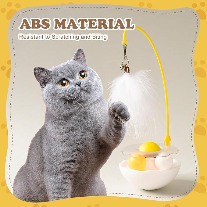 3-in-1 Tumbler Catnip Toy Interactive Cat Toys Cat Teaser with Feather and Bell, Track Balls Kitten Toys for Indoor Cats 9.8'' High (White)