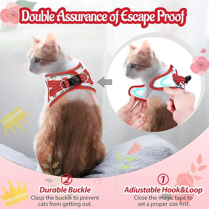 Cat Harness and Leash Escape Proof for Walking, Adjustable Soft Kitten Harness with Reflective Straps Step in Cat Vest Harness for Small Kitten and XS Dogs (Red, XS-Chest(10.2"-11.8"))