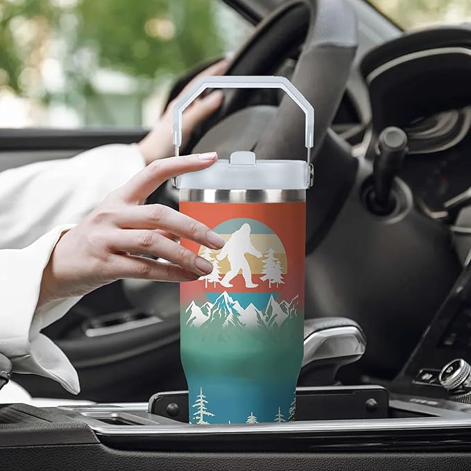 30 Oz Bigfoot Tumbler with Handle and Straw, Insulated Sasquatch Coffee Mug Keeps Drinks Cold & Hot, Double Wall Stainless Steel Wander Cup, Bigfoot Gifts for Men Women, Gifts for Bigfoot Lovers