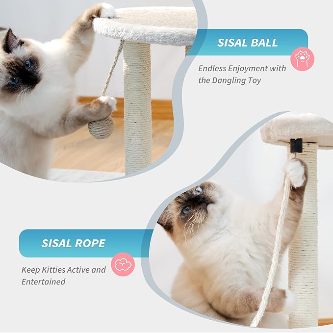 Made4Pets Cat Scratching Post,3 Cat Scratcher Posts with Soft Carpet Covered Perch,4 in 1 Kitten Toy,17" Small Cute Cat Tree Cat Tower with Hanging Ball Cat Toy, Scratching Posts for Indoor Cats