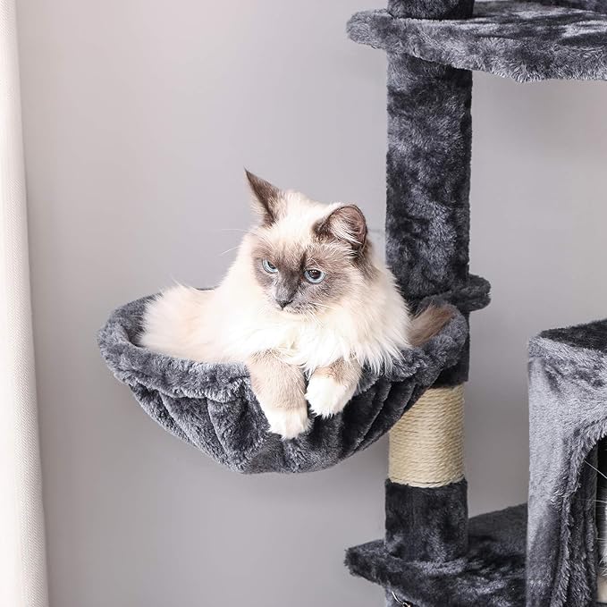 BEWISHOME Cat Tree 66.3 Inch Multi-Level Large Tall Cat Tower with Plush Top Perches, Sisal Scratching Post Cat Condo Play House Kitty Activity Center MMJ14H