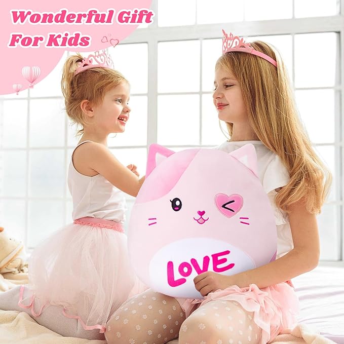 Athoinsu Cat Plush Pillow Soft Squishy Kitty Stuffed Animal Kawaii Toy Gifts for Kids Girls & Boys 13 Inch
