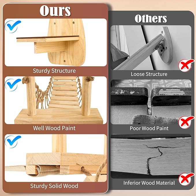 Calmbee Cat Wall Shelves, Cat Wall Furniture 70" Cat Bridge Wall Mount Cat Perch Wooden Hammock Cat Tree Cat Climber Cat Cloud Shelf Board Cats Bed