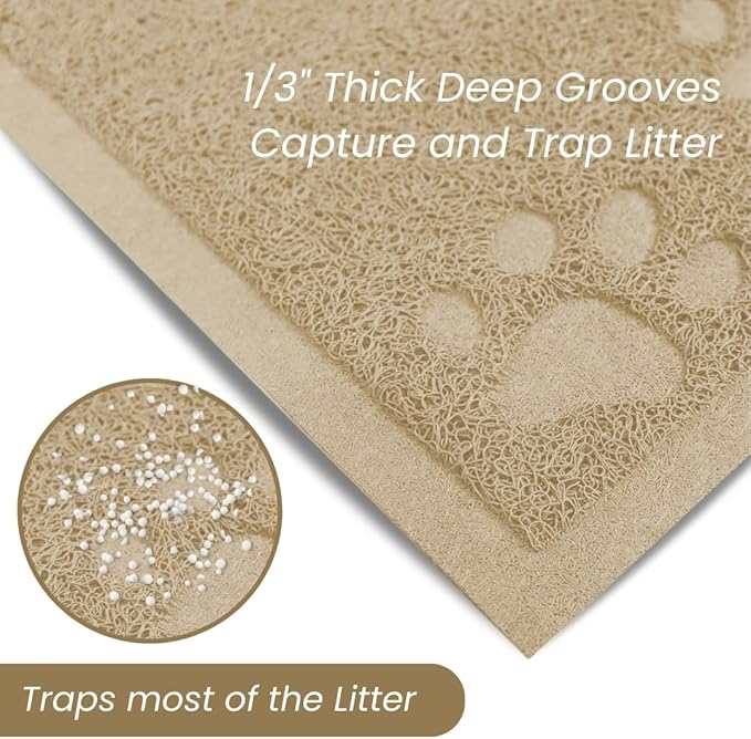 Andalus Medium Cat Litter Mat, Pack of 2 - Waterproof, Non-Slip & Easy to Clean Cat Litter Box Mat for Extra Efficient Pet Litter-Trapping, Beige (23.5” X 15.75”)
