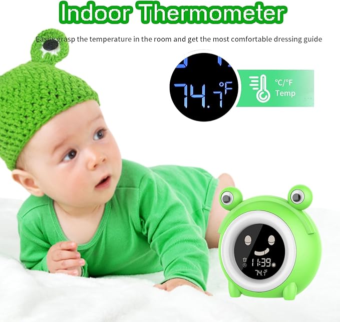 Alarm Clock for Kids Sleep Training Clock with Night Light, Sound Machine, Nap Timer, Snooze, 12/24H, Cute Bedside Clock for Toddlers Girls Boys, Birthday Gift