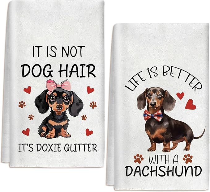 2 Pcs Dachshund Gifts for Women Weiner Dog Gifts Kitchen Towels Weenie Dog Hand Towels 24 x 16 Inch Dachshund Kitchen Tea Towels