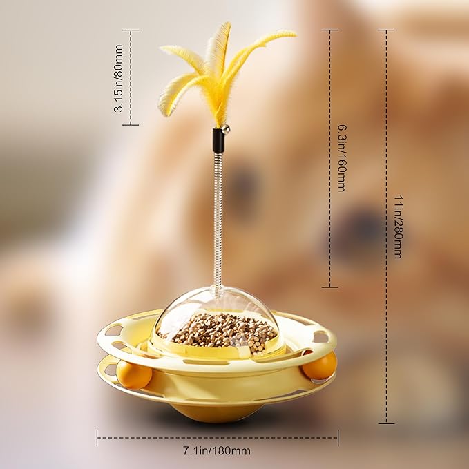 2 in 1 Cat Interactive Toy Roller 3-Level Turntable Cat Toy Cat Slow Feeder Food Dispenser Cat Kitten Wand (Orange-B)