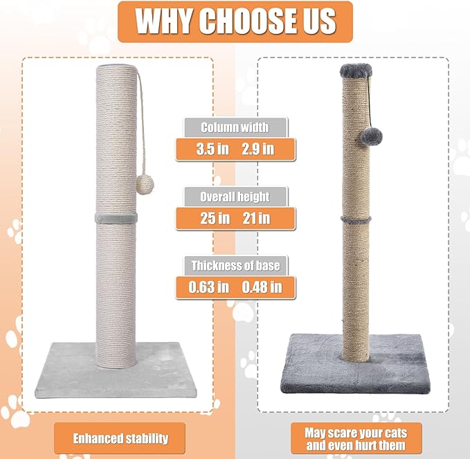 MumMarmot's Cat Scratching Post with Premium Sisal Rope 3.25Inch Large Diameter Scratcher Post for Indoor Cats Beige（25 inch）