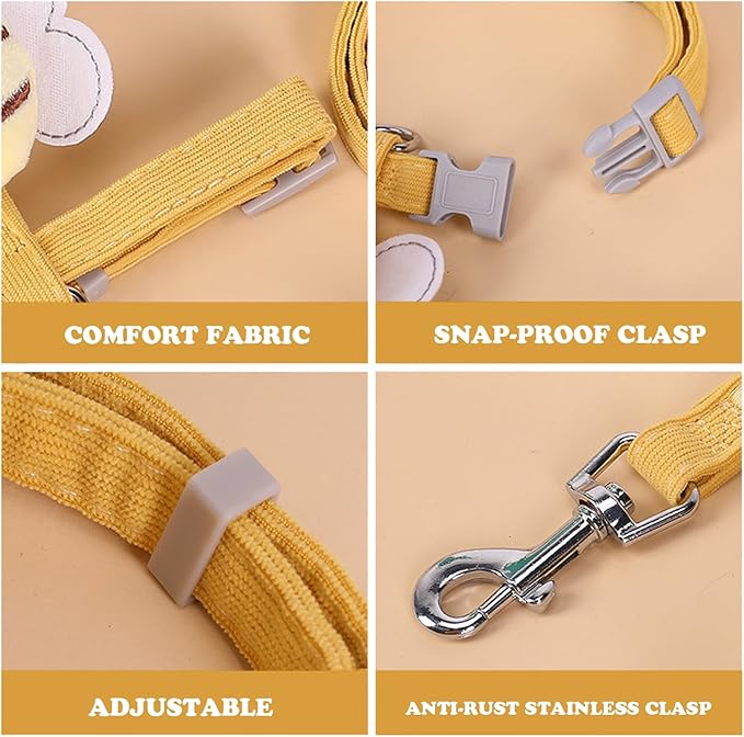 Cat Harness and Leash Set for Outdoor Travel Walking Escape Proof Soft Safe Adjustable Kitten Puppy Small Strap Kitty Cute Bee Wings Yellow S