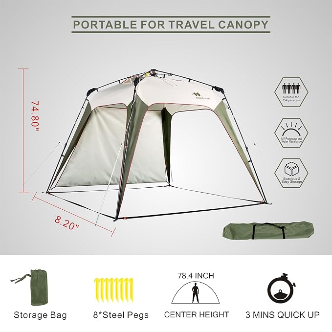 8.2'x8.2' Pop Up Canopy Tent Easy One Person Setup Instant Outdoor Beach Canopy Folding Portable Sports Shelter with 1 Sidewall - Olive
