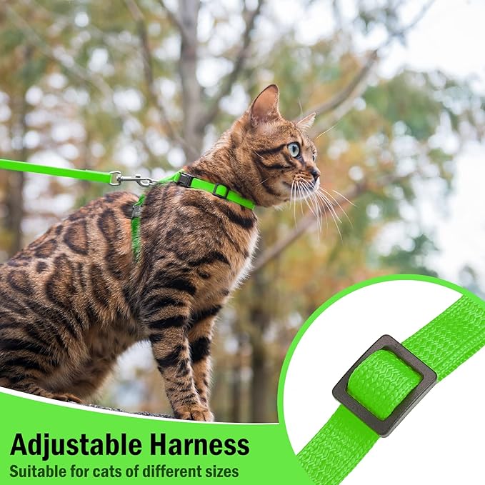 PUPTECK Adjustable Cat Harness and Leash Set Escape Proof Kitten Strap Collar for Walking Travel, Green