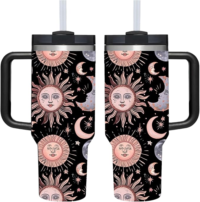 AMZUShome 40 OZ Goth Sun Moon Star Tumbler with Handle.Unique Birthday Christmas Gifts for Goth Lover.Personalized 40 OZ Goth Sun Moon Star Tumbler Gifts for Women Men.