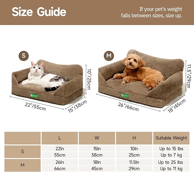 MEWOOFUN Cat Couch Bed for Indoor Cats, Fluffy Cat Sofa for Small Pets with Removable Washable Cover, Cute Cat Bed with Non-Slip Bottom, Cat Beds & Furniture for Small Pets(Brown,S)