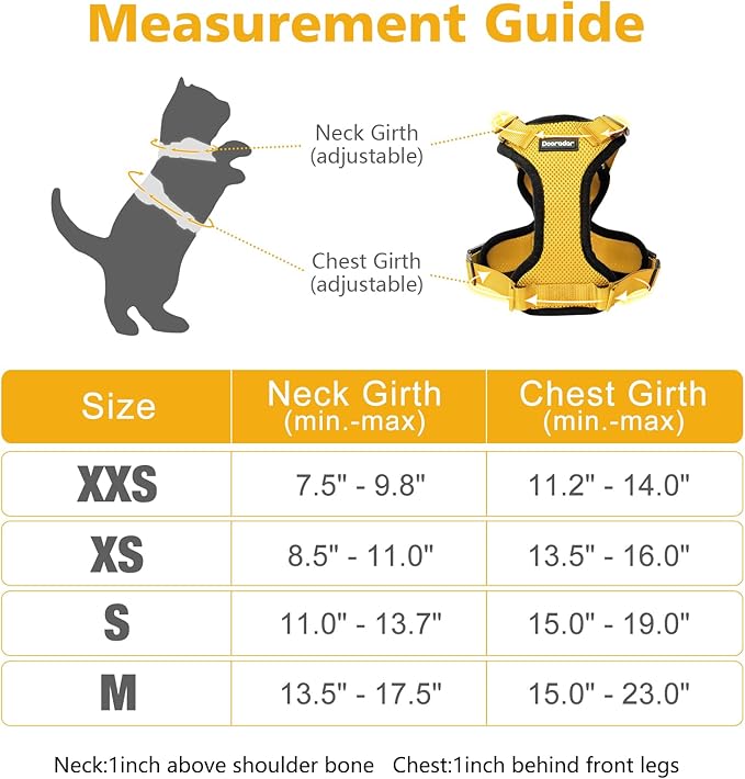 Dooradar Cat Harness and Leash Set, Escape Proof Safe Adjustable Kitten Vest Harnesses for Walking, Easy Control Soft Breathable Mesh Jacket with Reflective Strips for Cats, Yellow, XS