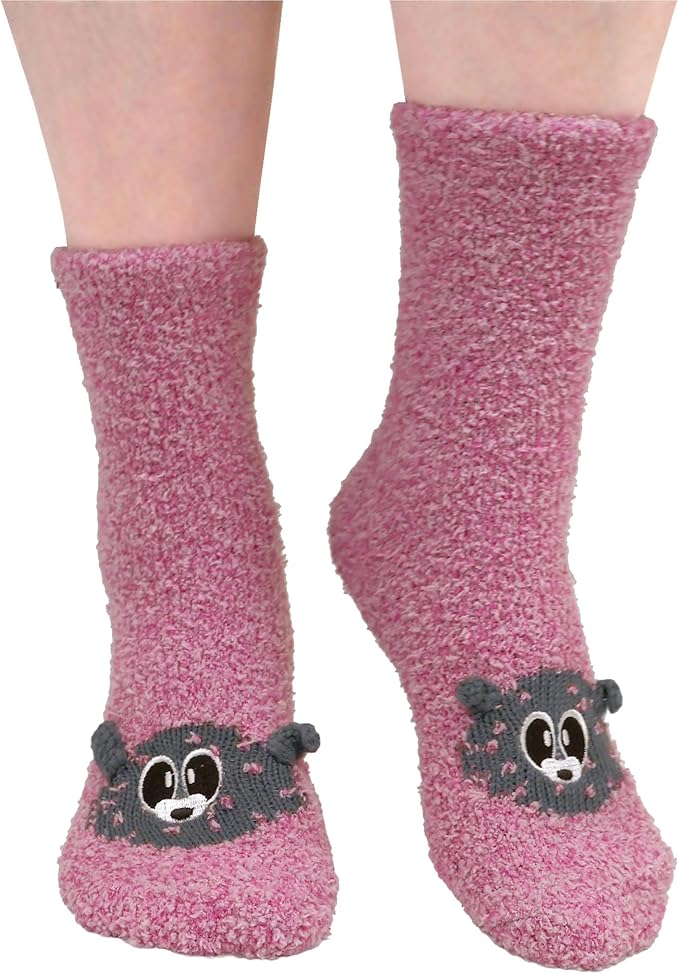 BambooMN Super Soft Warm Cute Women's Animal Non-Slip Fuzzy Fluffy Crew Winter Home Socks