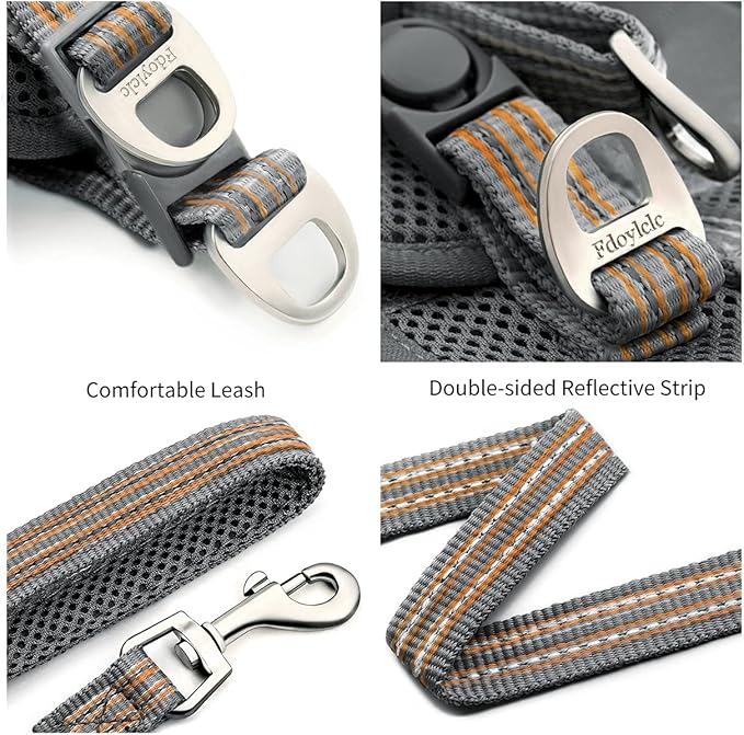 Cat Harness and Leash for Walking Escape Proof, Adjustable Soft Mesh Comfortable Vest Harnesses for Cats, Breathable Reflective Strips Easy to Put on Step-in Kitty Jacket (Grey, M)
