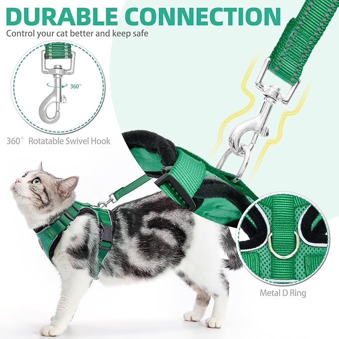 PUPTECK Cat Harness and Leash Set Escape Proof Reflective Cat Walking Harness Adjustable Soft Breathable Mesh Vest for Small Pets, Dark Green, M