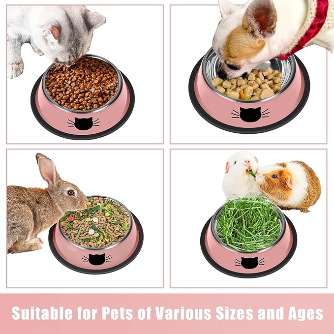 3Pcs Cat Bowls Non-Slip Stainless Steel Small Cat Food Bowls Unbreakable Thicken Cat Feeder 7 Oz Cat Dishes Suitable for Indoor Small Pets Removable Rubber Base Easily Clean Lovely Color