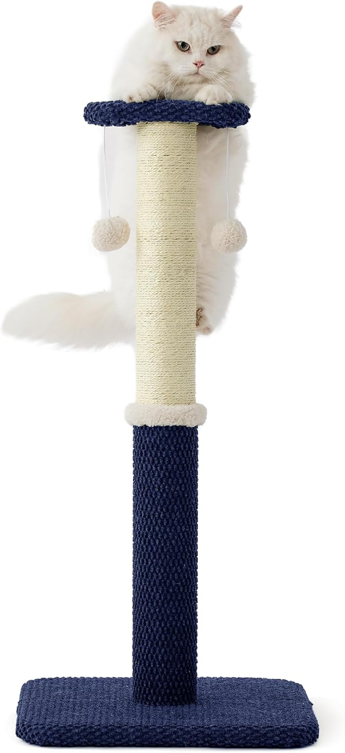 Lesure 34" Tall Cat Scratching Post - Highly Resistant Carpet Scratch Post, Premium Sisal Rope Scratch Posts Kitten and Adult Cats, Sturdy Large Scratch Pole with Hanging Ball, Blue