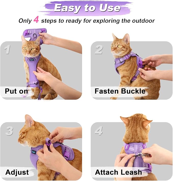 Supet Cat Harness and Leash Set for Small to Large Cats Adjustable Cat Vest Harness with Reflective Trim Universal Cat Leash and Harness for Cats/Puppies