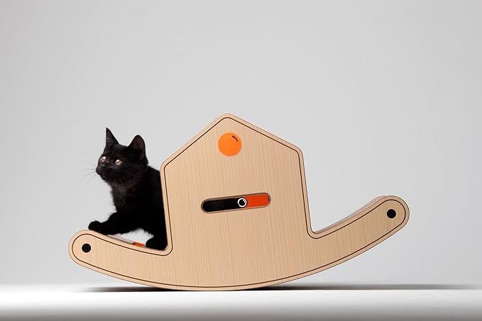Rocking House Cat Scratcher - 3-in-1 Cat Scratching Lounge, Bed, and Play Center with Curved Groove and Interactive Game Ball, Cat Tree for Indoor Cats