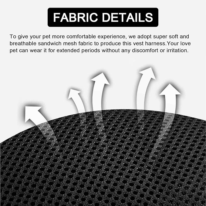 Cat Harness and Leash Set: Upgraded Escape Proof Vest with Lead for Large Cat Small Dog Puppy Walking, Soft Jacket Reflective Strips, Black (L)