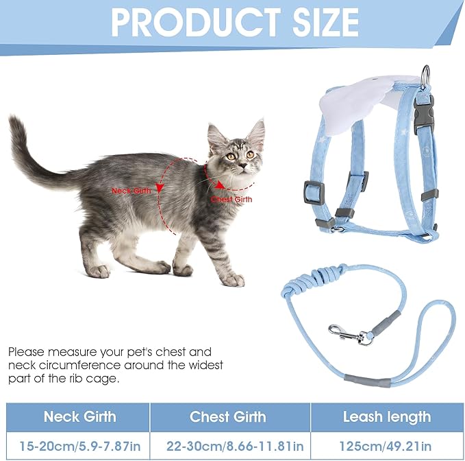 TIESOME Cat Harness and Leash Set, Adjustable Gradient Kitten Harness Escape Proof Harness with Leash for Kitty Outdoor Walking (Sky Blue)