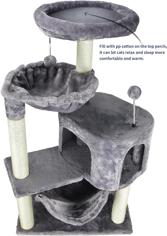 YUNIQUE Cat Tree with Cat Condo and Big Hammock, Grey