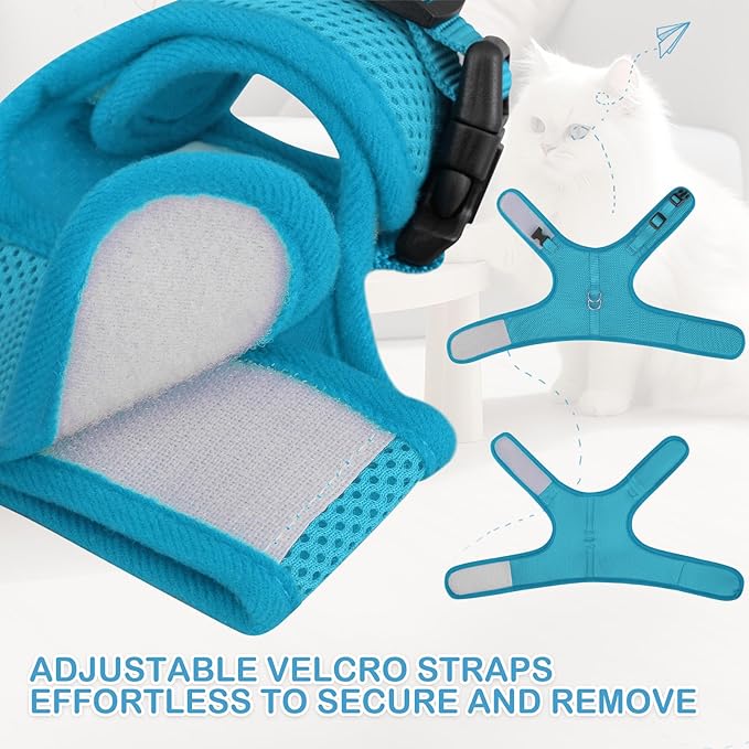 MoNiBloom Soft Cat Harness for Walking Escape Proof and Travel, Kitten Adjustable Breathable Vest Harness - Sky Blue, L