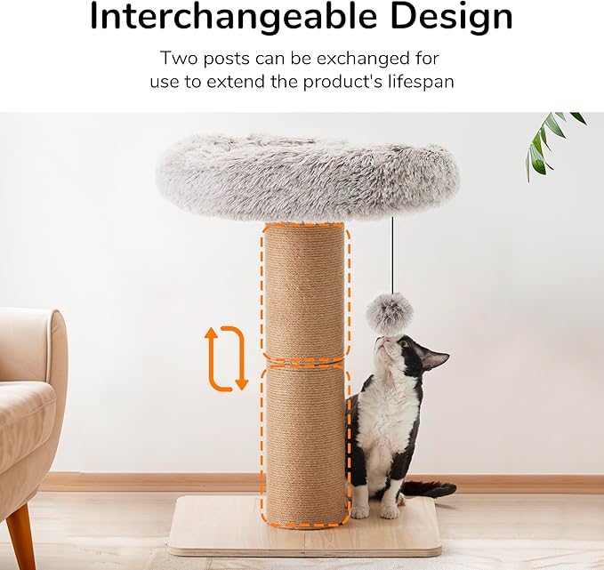 FUKUMARU Cat Scratching Post, 28 Inch Tall Scratcher with Cat Perch for Indoor Adult Cats, 5.5 Inch Width Small Cat Tree with Bed, Cat Tower Furniture for Kittens and Large Cats