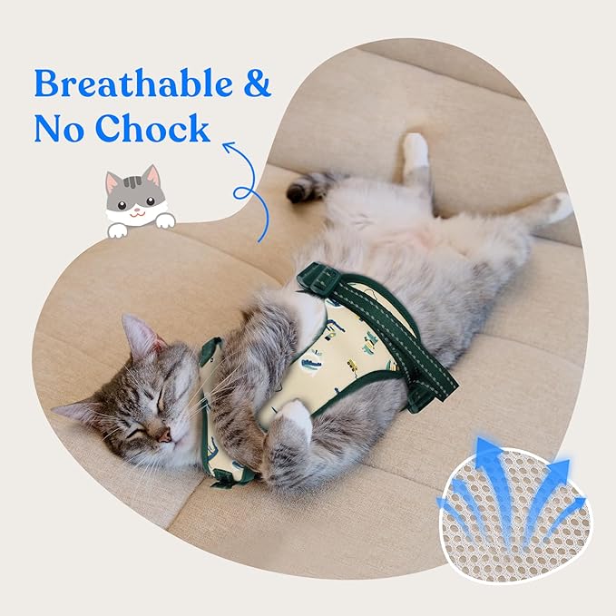 Supet Cat Harness and Leash for Walking Escape Proof, Adjustable Harness for Cats, Easy Control Small Cat Harness for Medium Large Kitten Lattice Crocodile Green M